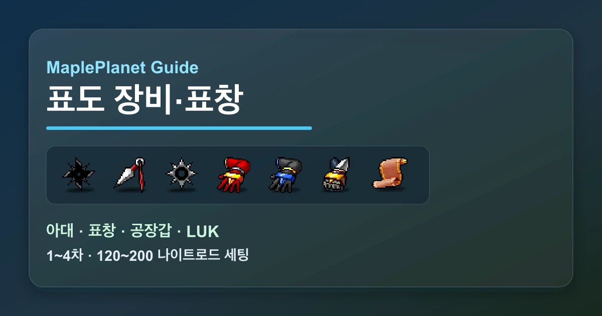 메이플플래닛 표도 장비 표창 아대 공장갑 세팅 이미지